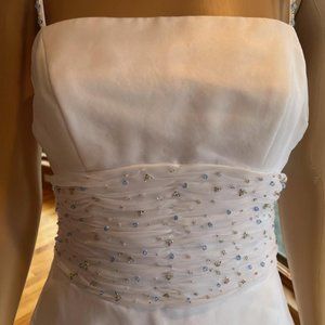 * White Chiffon Blue Beading Shoulder Strap Wedding Dress Bridal Gown Size 6
